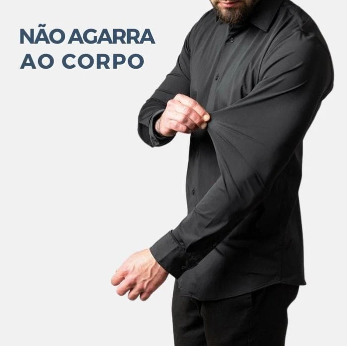 Camisa Social Masculina Seda Gelo - Anti Amassado + Brinde