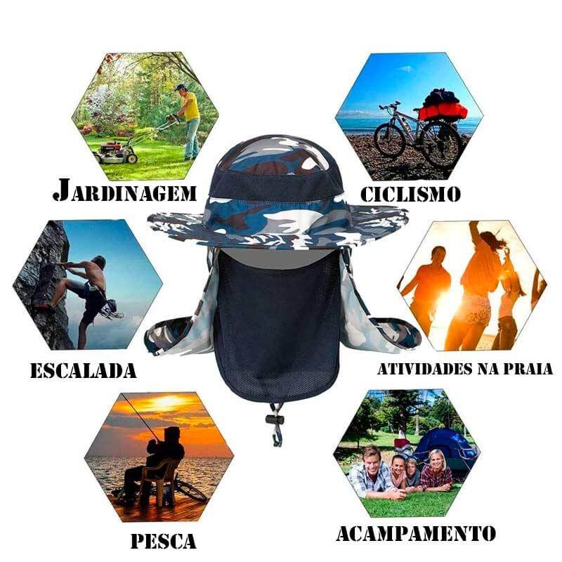 Chapéu de pesca 3 em 1 - Proteção UV (Compre 1 Leve 2)